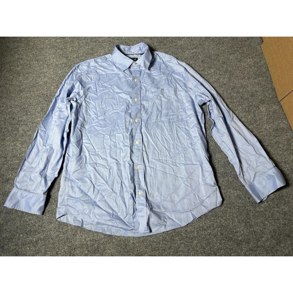 Orvis Dress Shirt Mens L Blue Solid Classic Fit Non Iron Wrinkle Free Stretch LS